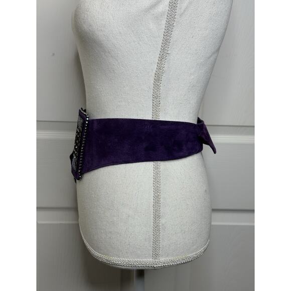 Salena\'s Collection Purple Suede Jeweled Belt Buckle Maximalist Glam Vtg 1988 main image 6